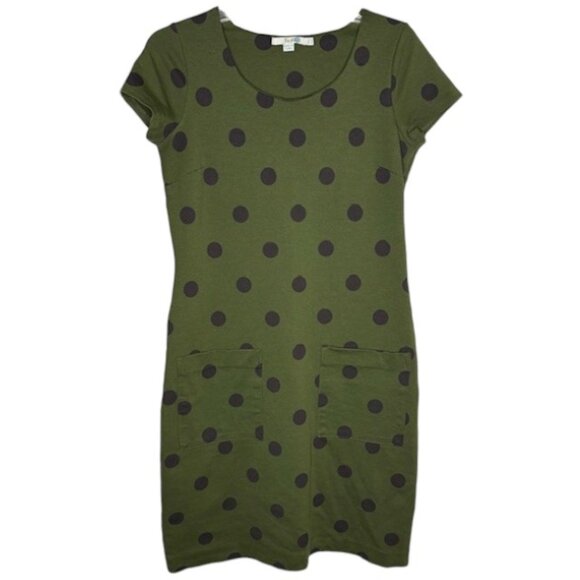 Boden Dresses & Skirts - Boden WH278 Joyful Jersey Short Sleeved Polka Dot Dress - Olive/Black - 6L